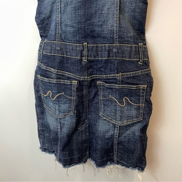 SB Jeans Y2K Denim Mini Dress Sz XS Blue Sweetheart Neckline Overalls Barbie 90s - Picture 7 of 10
